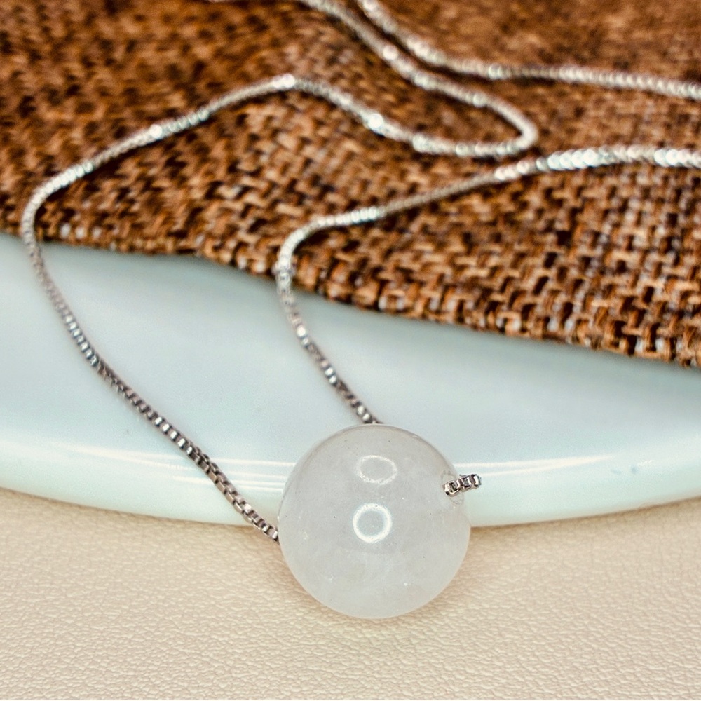 Elegant Silver Necklace with Milky White Natural Gemstone Pendant
